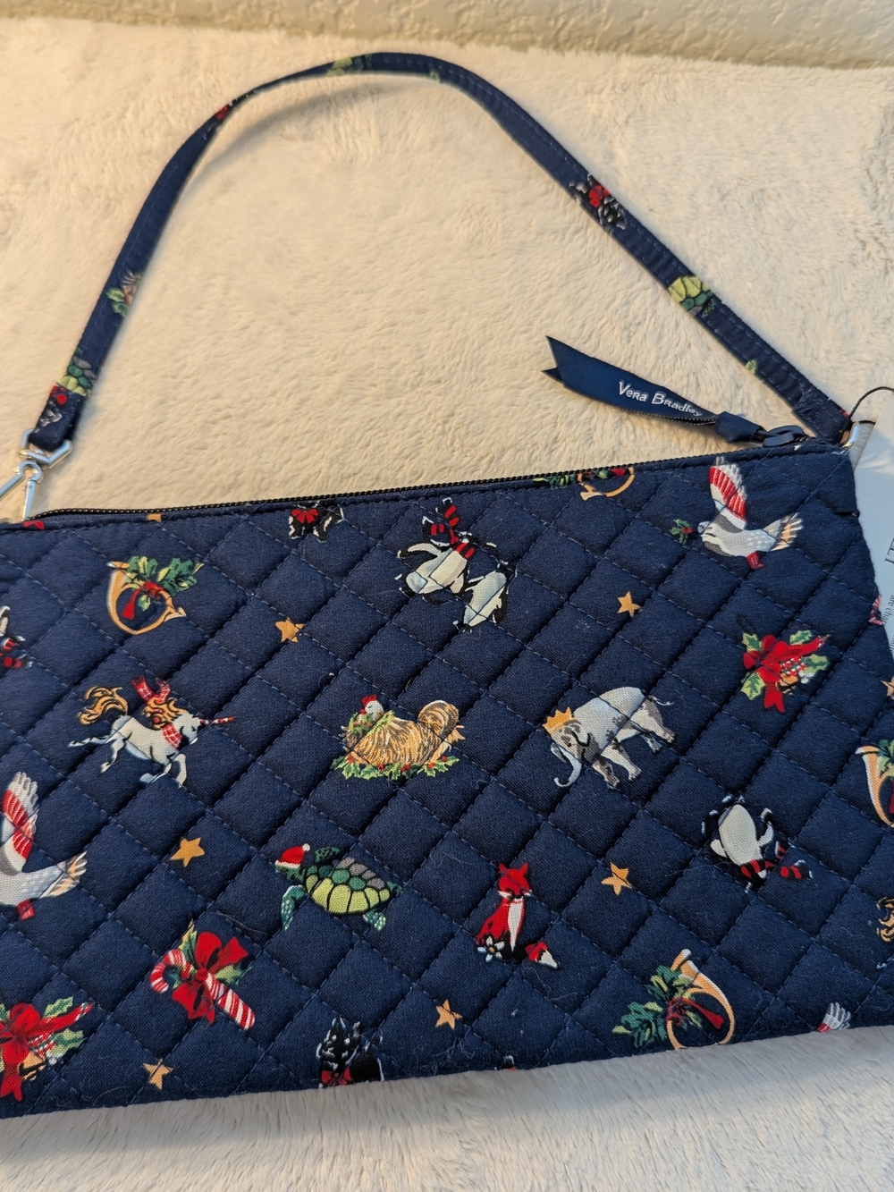 Vera Bradley Navy Quilted Wristlet with Holiday Animal Print - Picture 2 of 4